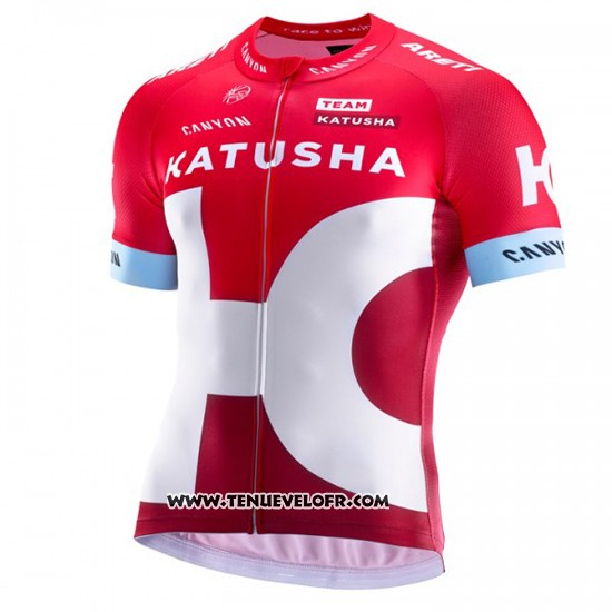 2016 Maillot Ciclismo Katusha Alpecin Blanc et Rouge Manches Courtes et Cuissard